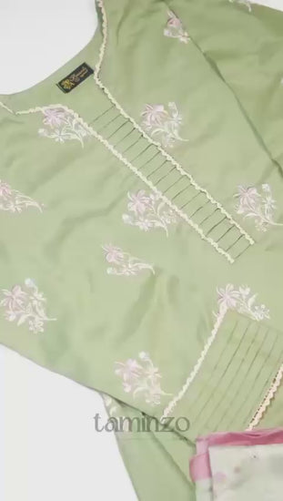 Mint Green Panache Apparel Karandi Embroidered Stitched Suit-Ornate