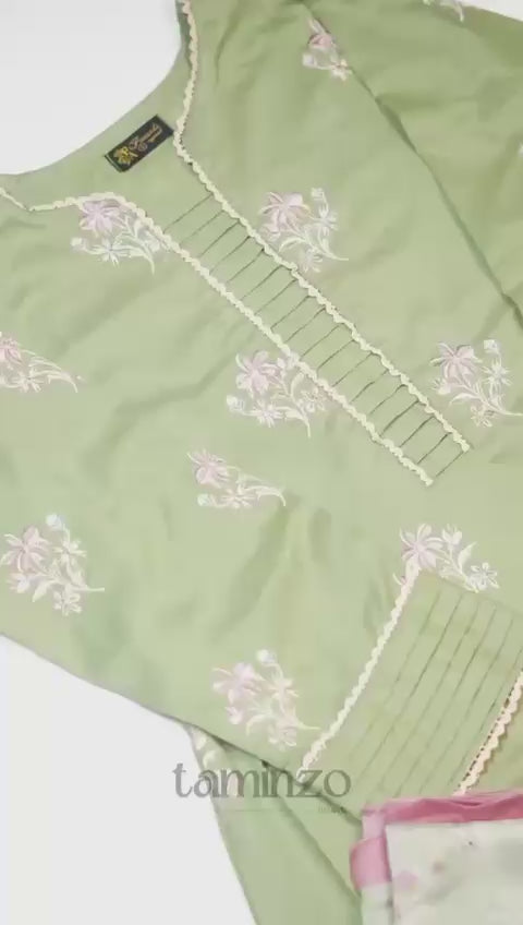 Mint Green Panache Apparel Karandi Embroidered Stitched Suit-Ornate