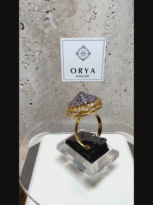 Orya Jewellery Adjustable Zircon Gold Ring-Lilac R30
