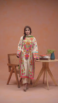 Tawakal Closet Linen Embroidered Stitched 3-Piece Suit-Multi Beige