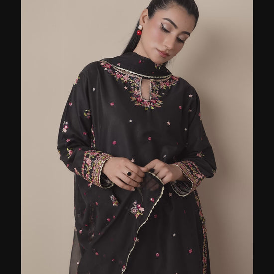 Black Stylish Collection Mahani Lawn Printed Stitched 3-Piece Suit-Sahrosh