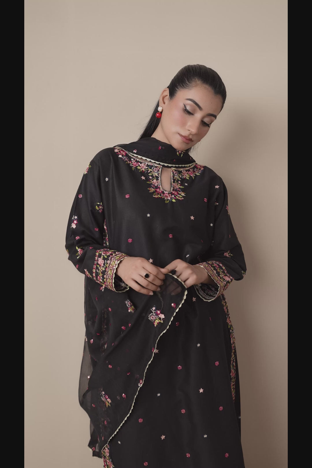 Black Stylish Collection Mahani Lawn Printed Stitched 3-Piece Suit-Sahrosh