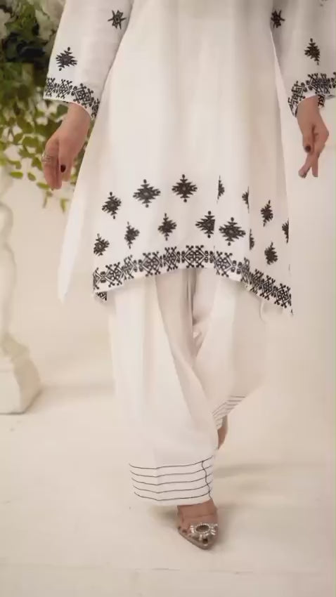 Stylish Collection Saya Pret Cotton Embroidered 3-Piece Suit-White Charm
