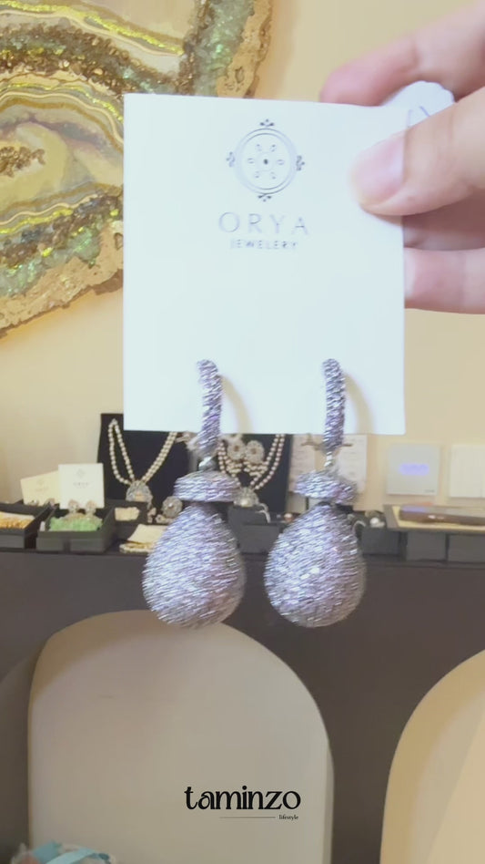 Orya Jewellery Zircon Drop Earrings-Purple