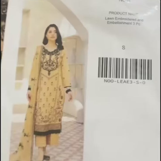 Black and Beige-Noori Lawn Cotton Embroidered Stitched 3-Piece Suit-Sk26102 
