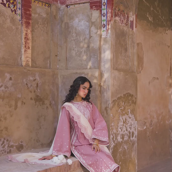 Pink Binilyas Suroor Lawn'26 Embroidered Unstitched 3-Piece Suit-245-B