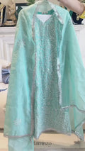 Sea Green Savarna Khadi Lawn Embroidered Stitched 3-Piece Suit-Sea Green