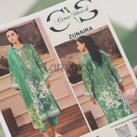 Cross Sketch Lawn Printed Unstitched 2-Piece Suit-Zunaira