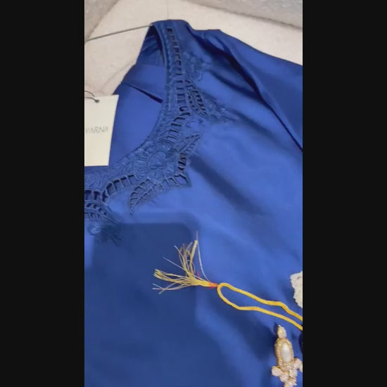 Blue Savarna Silk Embroidered Stitched 3-Piece Suit Blue