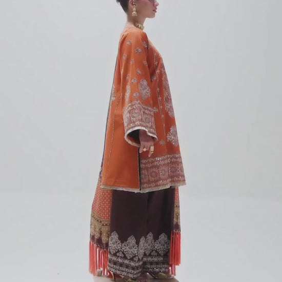 Orange Brown Binilyas Amour Luxury Lawn'26 Embroidered Unstitched 3-Piece Suit-183-A