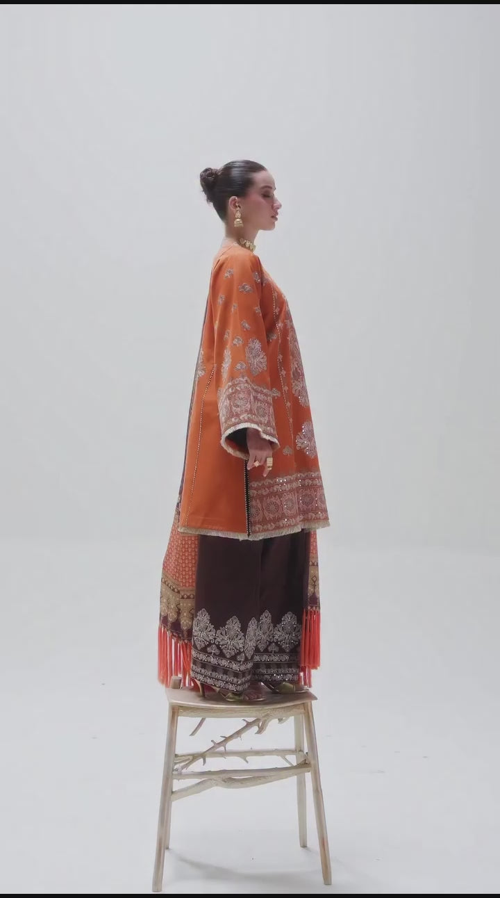 Orange Brown Binilyas Amour Luxury Lawn'26 Embroidered Unstitched 3-Piece Suit-183-A