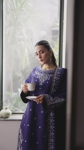 Blue Mahnur Satrangi Lawn'26 Embroidered Stitched 3-Piece Suit-ST-10