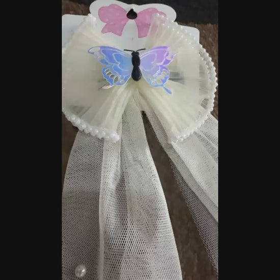 Cream Glitter Jewellery Butterfly Hair Bow