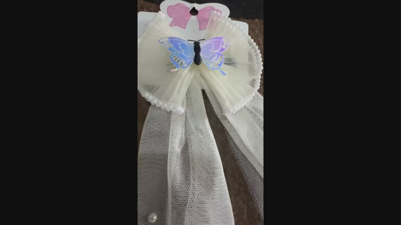 Cream Glitter Jewellery Butterfly Hair Bow
