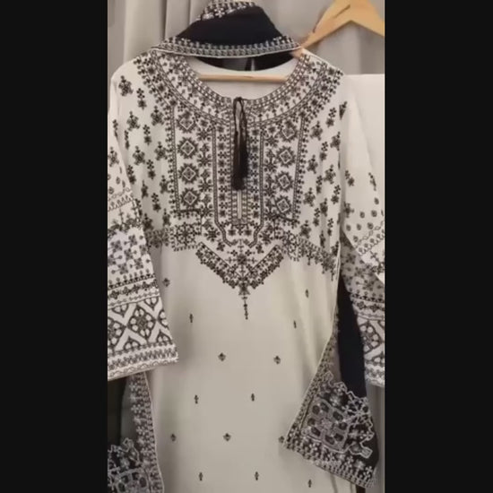 White Pyara Jora Lawn Embroidered Stitched 3-Piece Suit-White lime