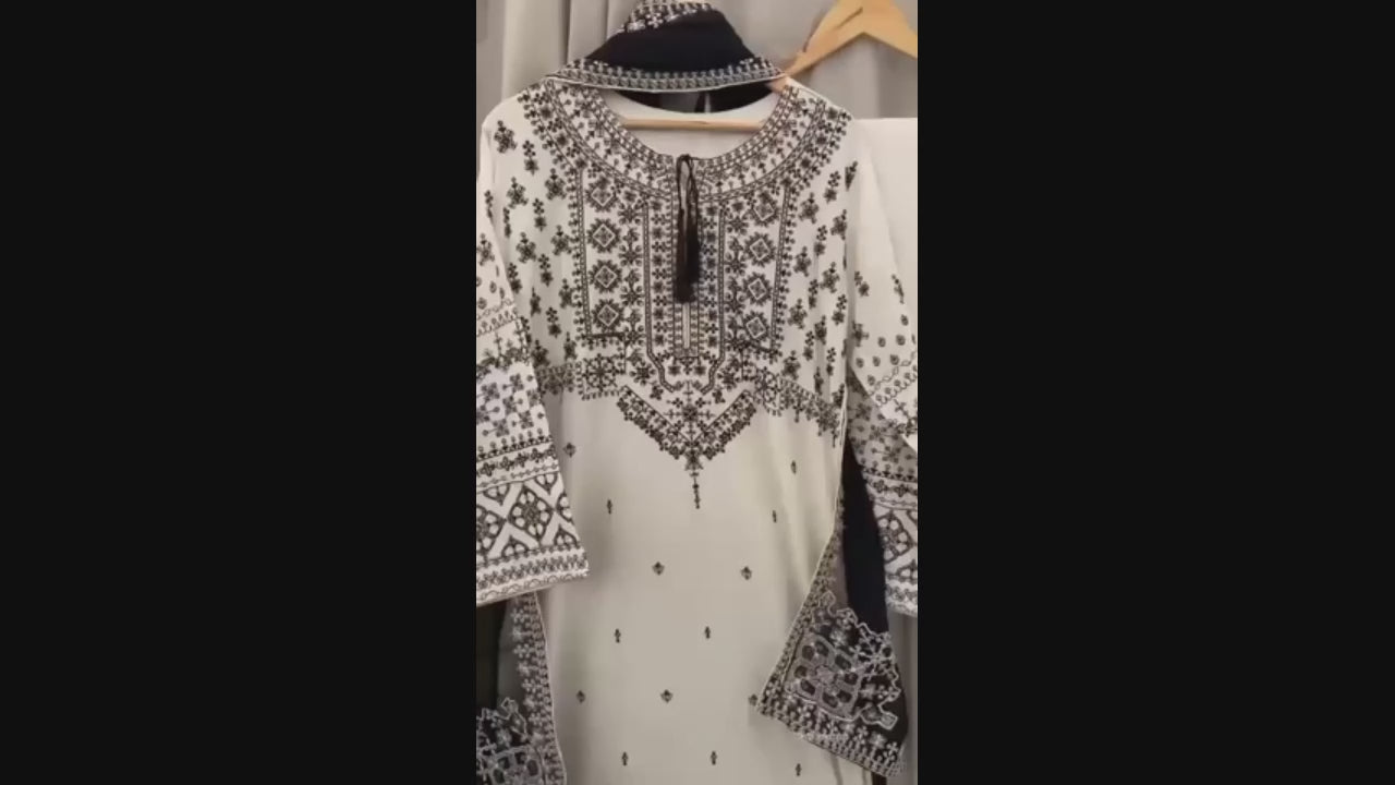 White Pyara Jora Lawn Embroidered Stitched 3-Piece Suit-White lime