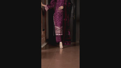 Parishay Panache Winter Corduroy Embroidered Stitched 3-Piece Suit-PNE-02