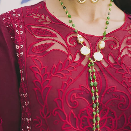 Maroon-Mahnur Morbagh Luxury Lawn'26 Embroidered Stitched 3-Piece Suit-M-13