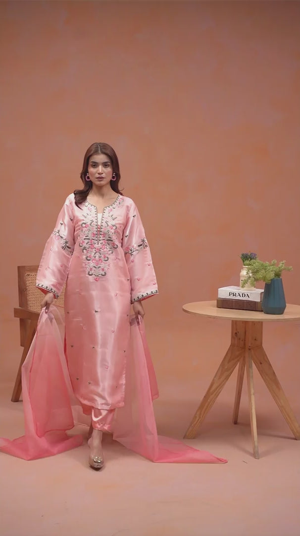 Tawakal Closet Sheesha Silk Embroidered Stitched 3-Piece Suit-Aria