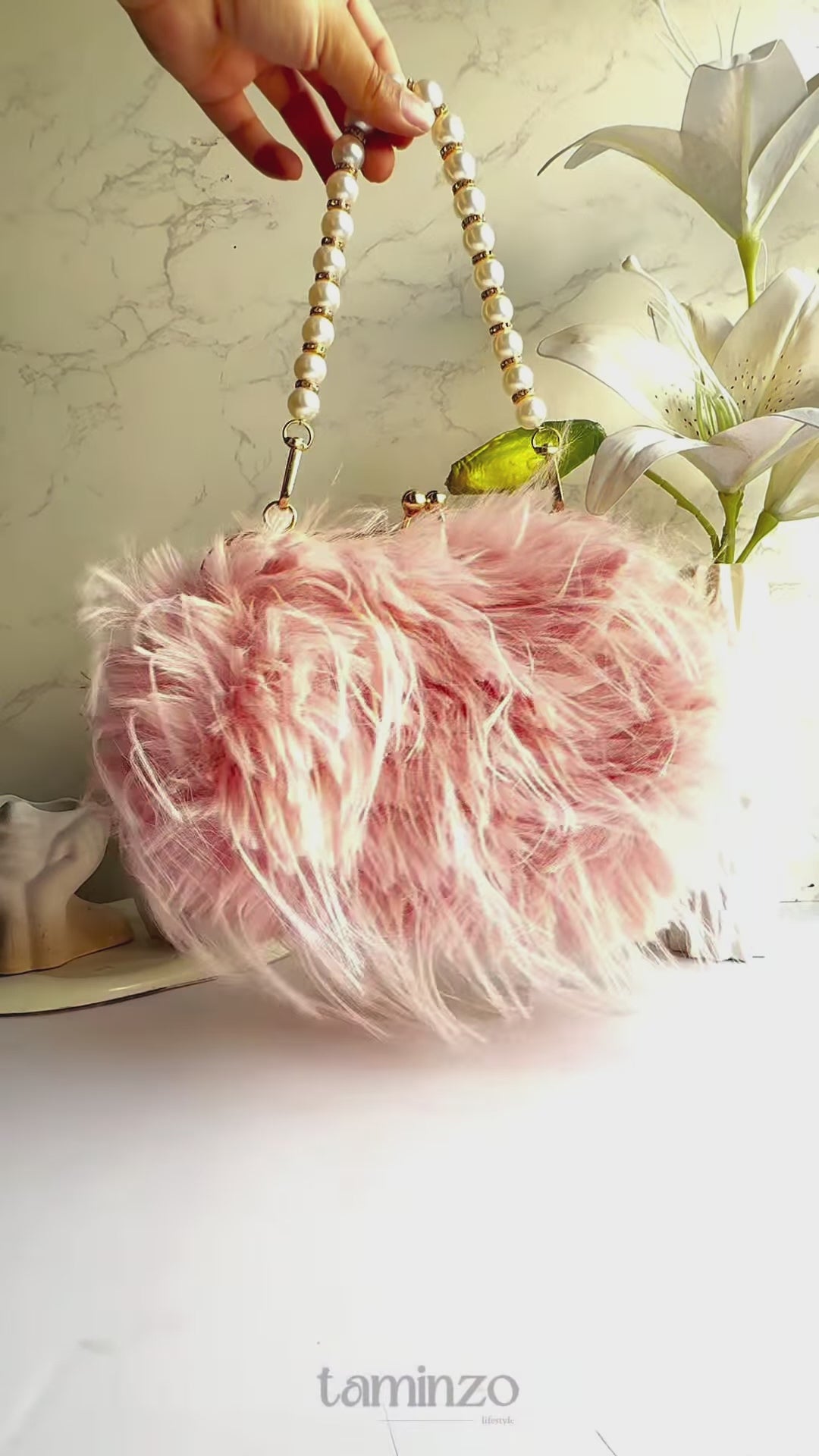Tea Pink Orya's Fur Clutch