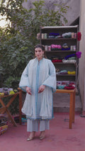 Blue Mahnur Satrangi Lawn'26 Embroidered Stitched 3-Piece Suit-ST-02