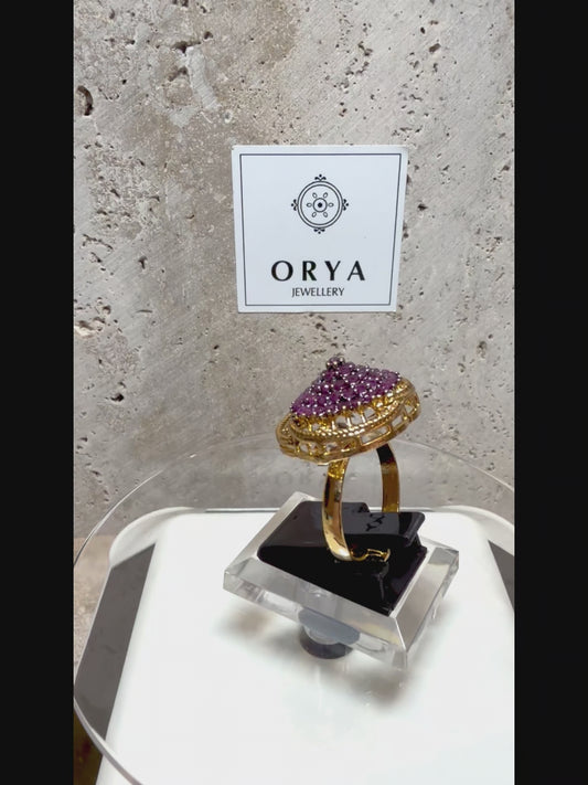 Orya Jewellery Adjustable Zircon Gold Ring-Ruby Red R28