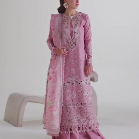 Pink Binilyas Amour Luxury Lawn'26 Embroidered Unstitched 3-Piece Suit-181-B