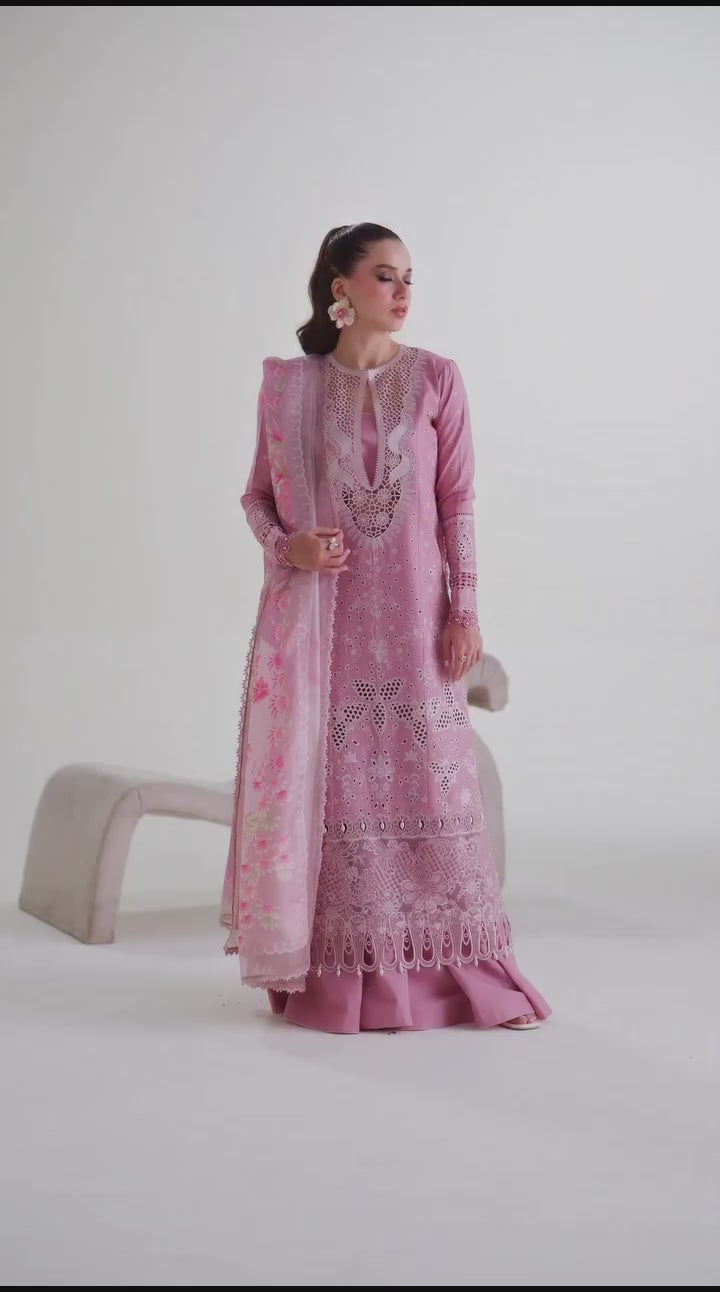 Pink Binilyas Amour Luxury Lawn'26 Embroidered Unstitched 3-Piece Suit-181-B