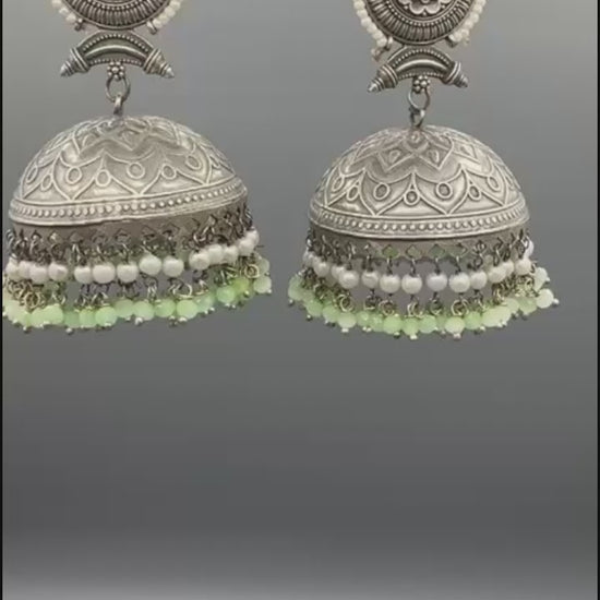 Silver and green-H&A Jewellery Oxidized Earrings
