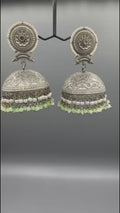 Silver and green-H&A Jewellery Oxidized Earrings