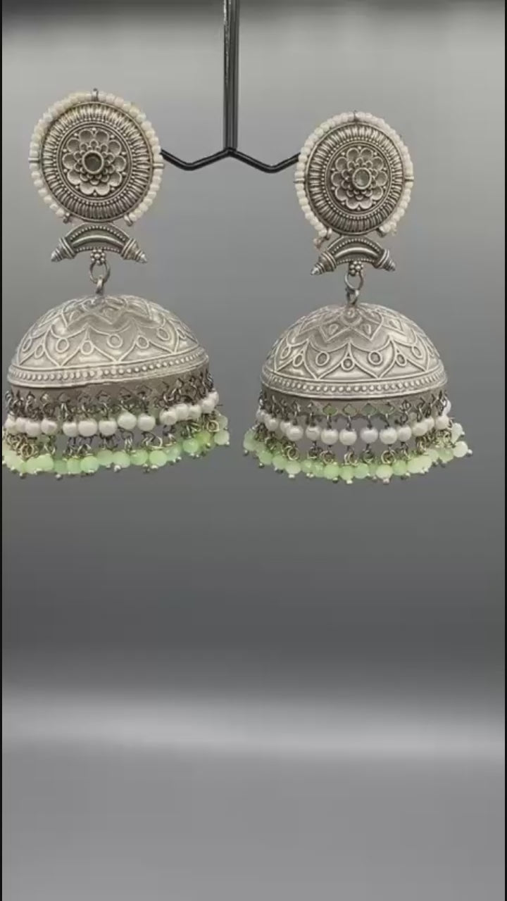 Silver and green-H&A Jewellery Oxidized Earrings