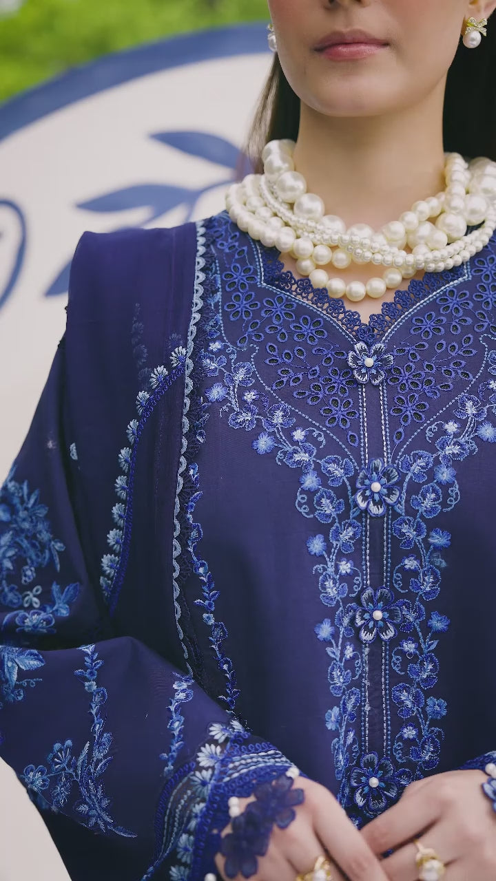 Blue-Mahnur Morbagh Luxury Lawn'26 Embroidered Unstitched 3-Piece Suit-M-14