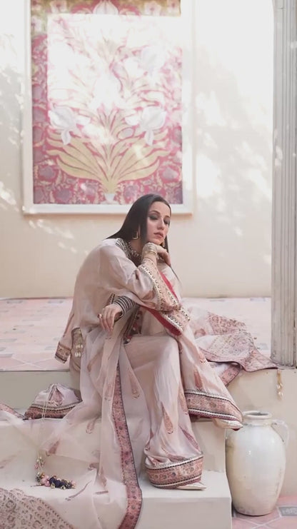 Shiza Hassan Chap Tilak Formals Pure Tusser Silk Embroidered Stitched 3-Piece Suit-Rosy Mist