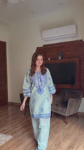 Savarna Blue Cotton Embroidered Stitched 2-Piece Suit