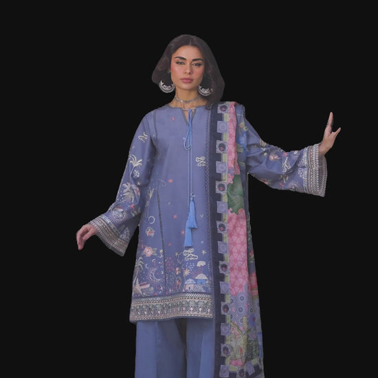 Blue Binilyas Suroor Lawn'26 Embroidered Unstitched 3-Piece Suit-242-B