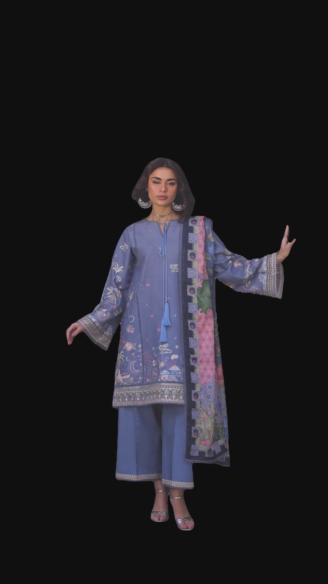 Blue Binilyas Suroor Lawn'26 Embroidered Unstitched 3-Piece Suit-242-B