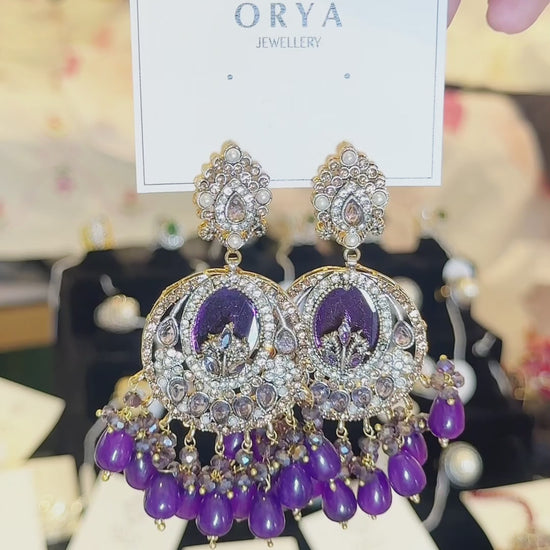 Orya Jewellery Maang Tikka Earrings Set-Purple S9