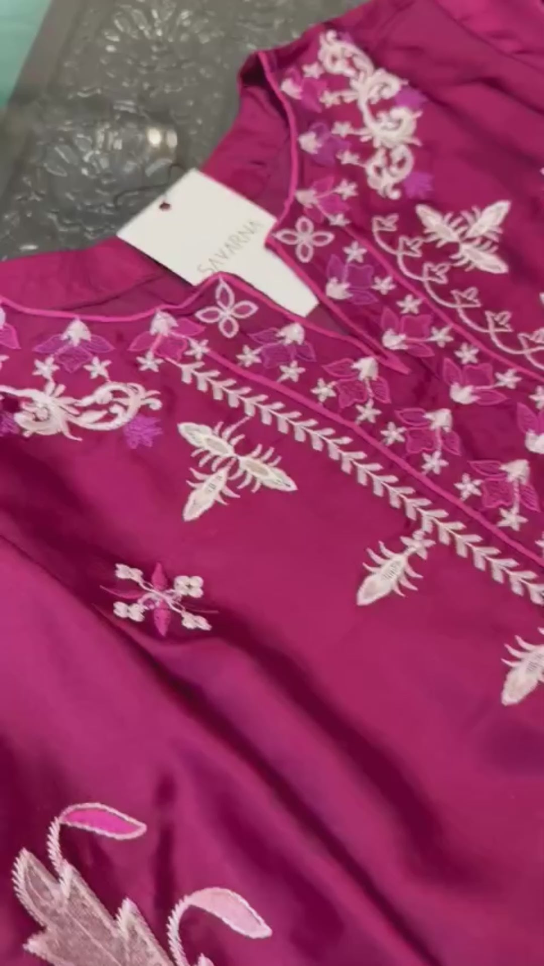 Savarna Silk Embroidered Stitched 3-Piece Suit-Magenta Pink 49