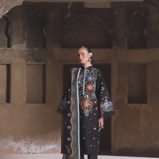 Black Binilyas Suroor Lawn'26 Embroidered Unstitched 3-Piece Suit-244-A
