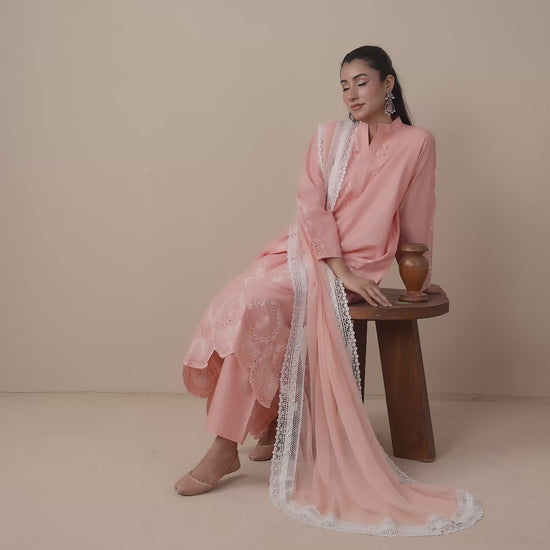Pink Stylish Collection Mahani Lawn Embroidered Stitched 3-Piece Suit-Vaneeza