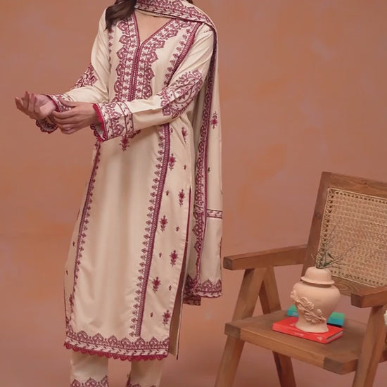 Tawakal Closet Dhanak Embroidered Stitched 3-Piece Suit-Aleesha