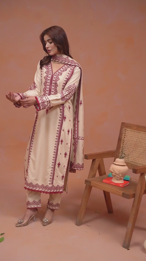 Tawakal Closet Dhanak Embroidered Stitched 3-Piece Suit-Aleesha