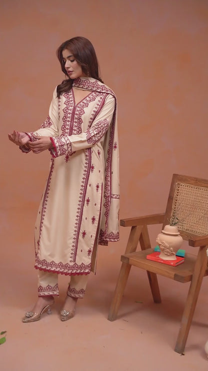 Tawakal Closet Dhanak Embroidered Stitched 3-Piece Suit-Aleesha