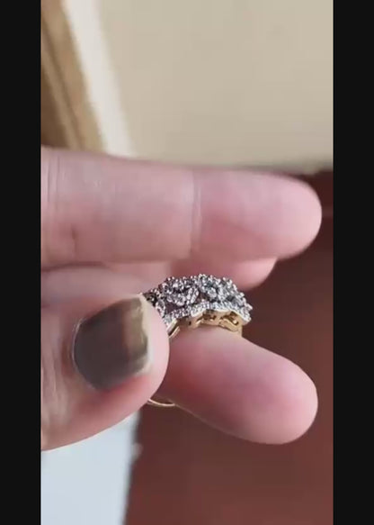 H&A Jewellery 18K Gold Polished Zircon Floral Cluster Band Ring