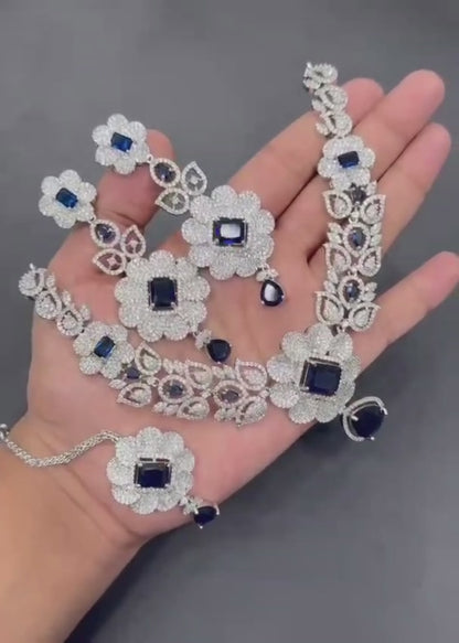 H&A Jewellery One Carat Silver Rhodium Plated American Diamond Set