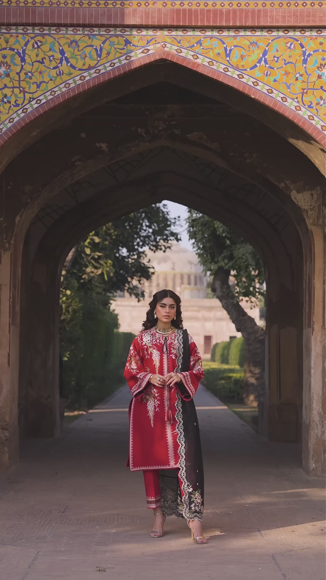Red Binilyas Suroor Unstitched Lawn'26 Embroidered 3-Piece Suit-241-B