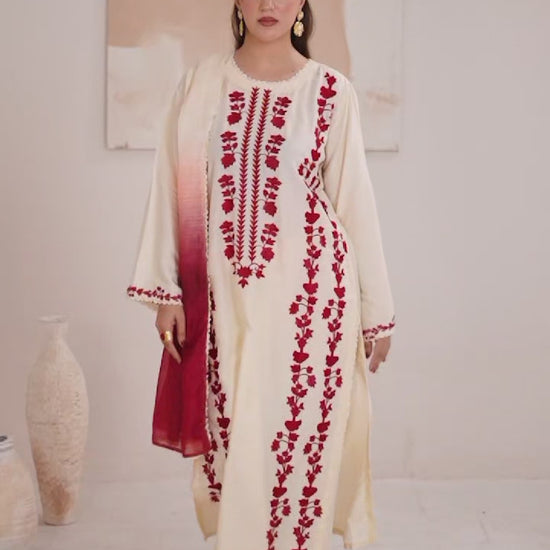 Stylish Collection Luxe Edit Linen Embroidered Stitched 3-Piece Suit-Aizal