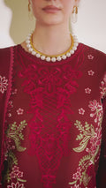 Maroon-Mahnur Morbagh Luxury Lawn'26 Embroidered Unstitched 3-Piece Suit-M-10