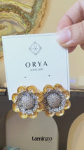 Orya Jewellery Sunflower Stud Earrings-White Silver