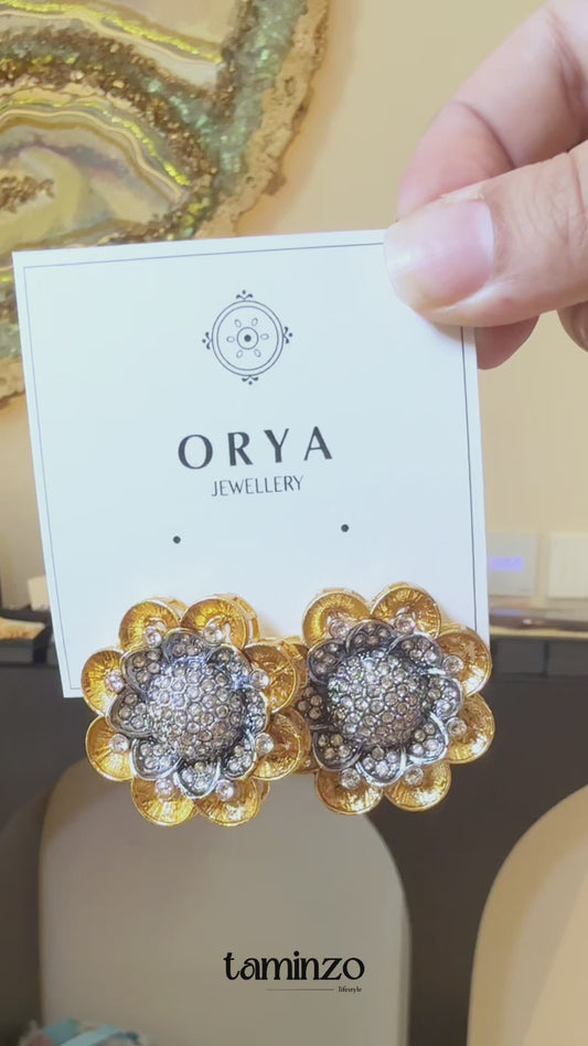 Orya Jewellery Sunflower Stud Earrings-White Silver